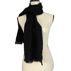 Vintage wool Black Scarf with fringe